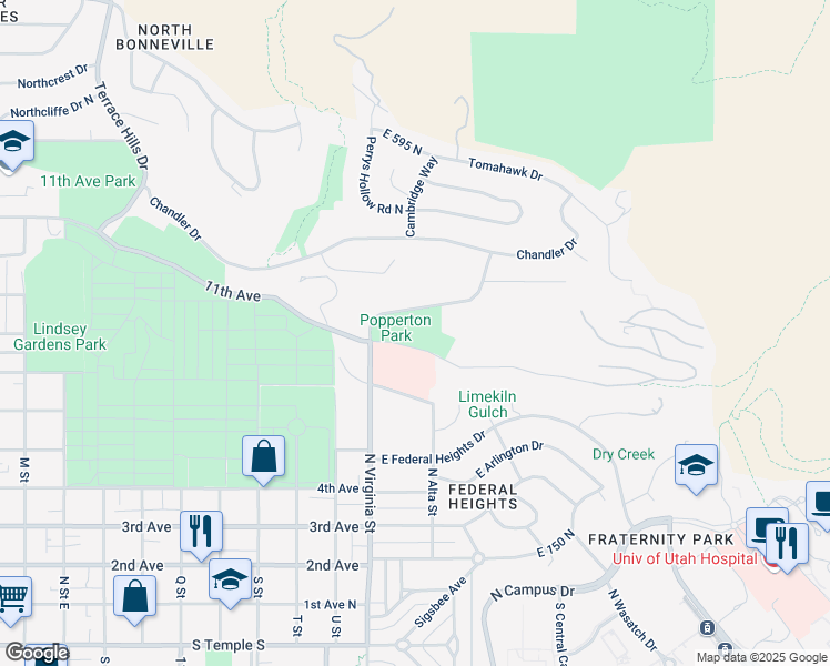 map of restaurants, bars, coffee shops, grocery stores, and more near 356 North Virginia Street in Salt Lake City