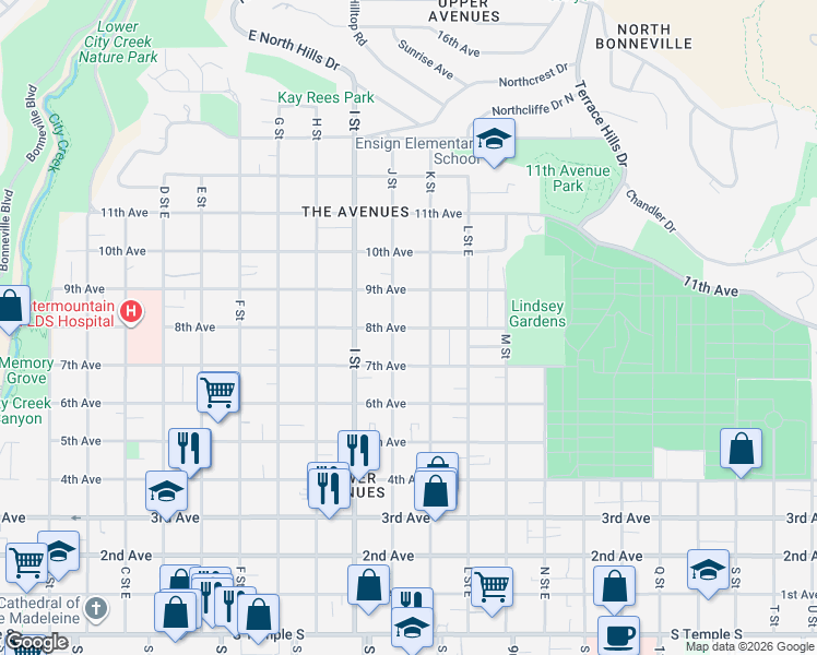 map of restaurants, bars, coffee shops, grocery stores, and more near 669 8th Avenue in Salt Lake City