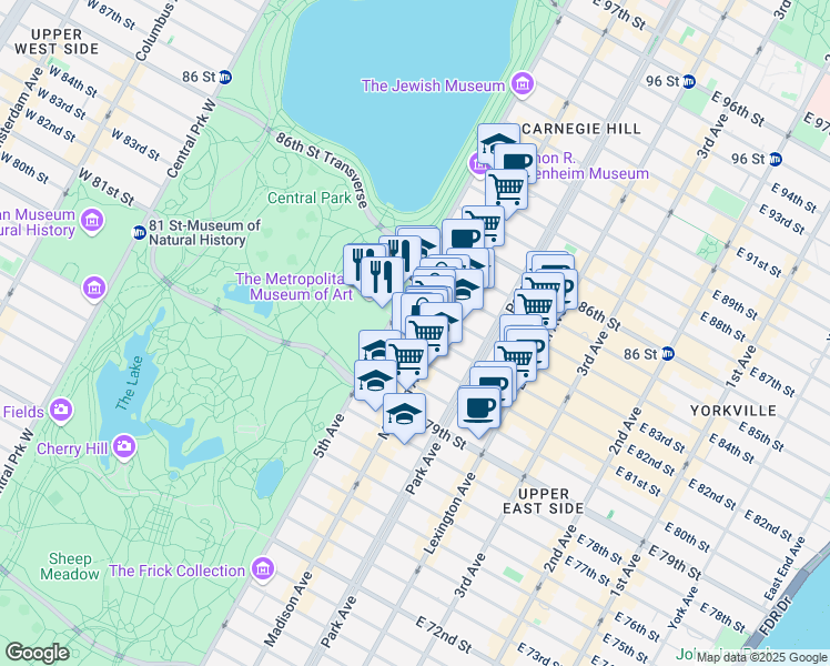 map of restaurants, bars, coffee shops, grocery stores, and more near 1201 5th Avenue in New York