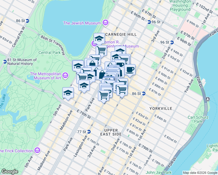 map of restaurants, bars, coffee shops, grocery stores, and more near in New York