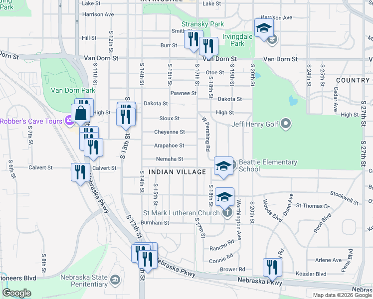 map of restaurants, bars, coffee shops, grocery stores, and more near 1666 Arapahoe Street in Lincoln