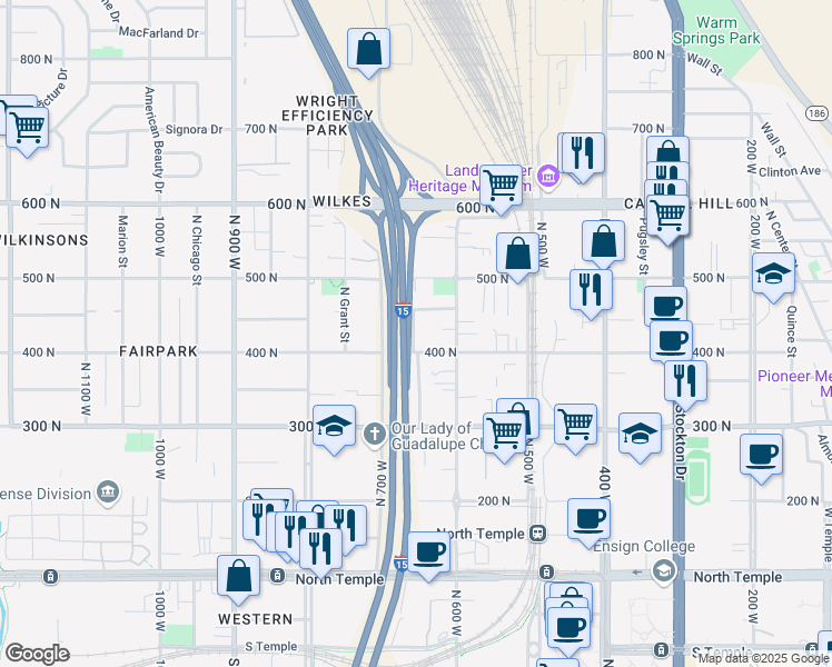 map of restaurants, bars, coffee shops, grocery stores, and more near 422 Hodges Lane in Salt Lake City