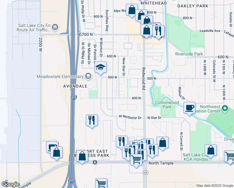 map of restaurants, bars, coffee shops, grocery stores, and more near 436 Star Crest Drive West in Salt Lake City