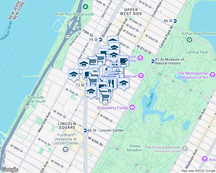 map of restaurants, bars, coffee shops, grocery stores, and more near in New York