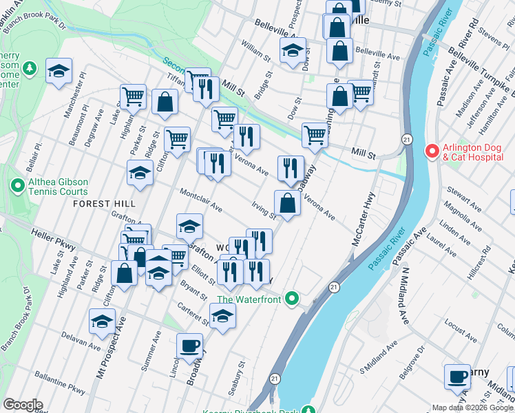 map of restaurants, bars, coffee shops, grocery stores, and more near 376 Lincoln Avenue in Newark