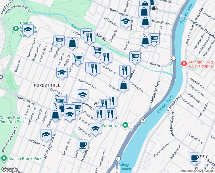 map of restaurants, bars, coffee shops, grocery stores, and more near 376 Lincoln Avenue in Newark