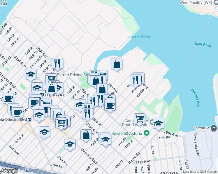 map of restaurants, bars, coffee shops, grocery stores, and more near 37-4 19th Avenue in Queens