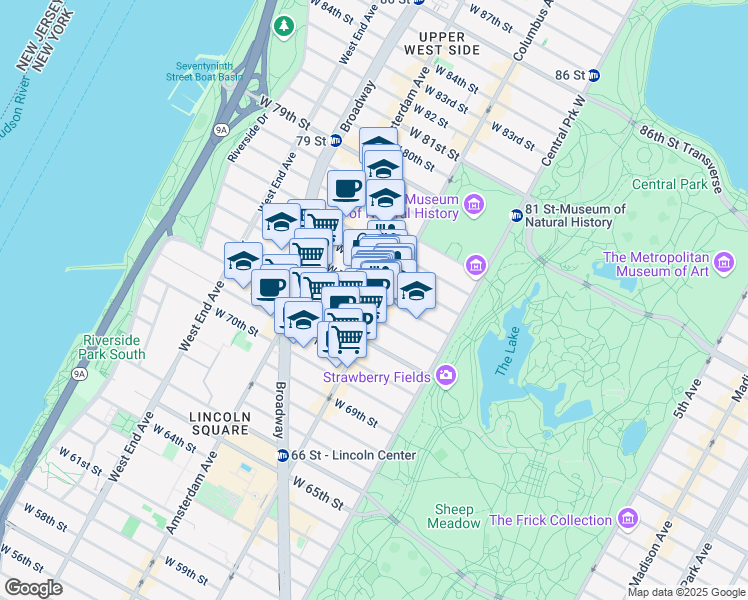 map of restaurants, bars, coffee shops, grocery stores, and more near in New York