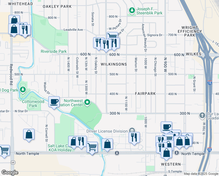 map of restaurants, bars, coffee shops, grocery stores, and more near 447 North 1200 West in Salt Lake City