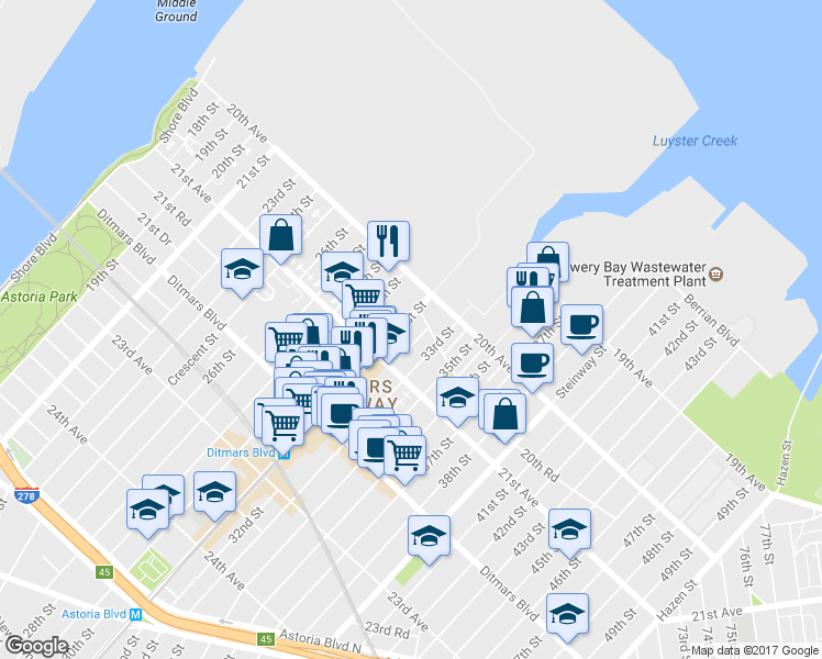 map of restaurants, bars, coffee shops, grocery stores, and more near in Queens