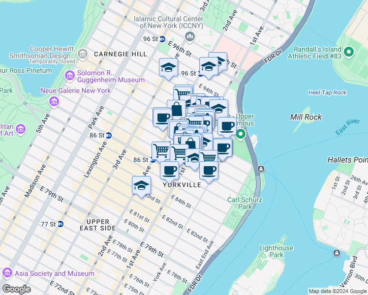 map of restaurants, bars, coffee shops, grocery stores, and more near in New York