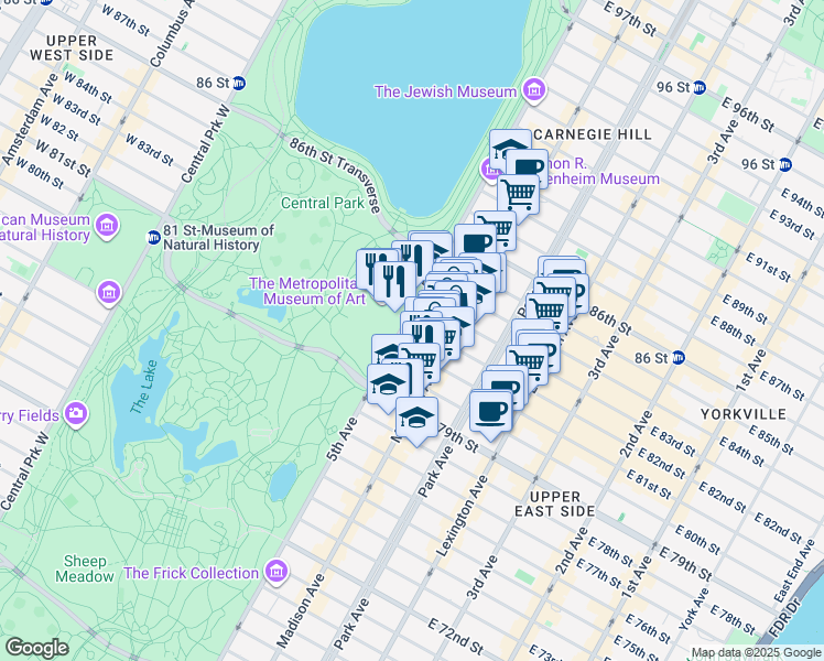 map of restaurants, bars, coffee shops, grocery stores, and more near 1201 5th Avenue in New York