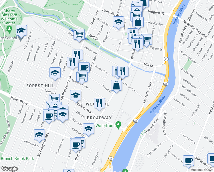 map of restaurants, bars, coffee shops, grocery stores, and more near 376 Lincoln Avenue in Newark
