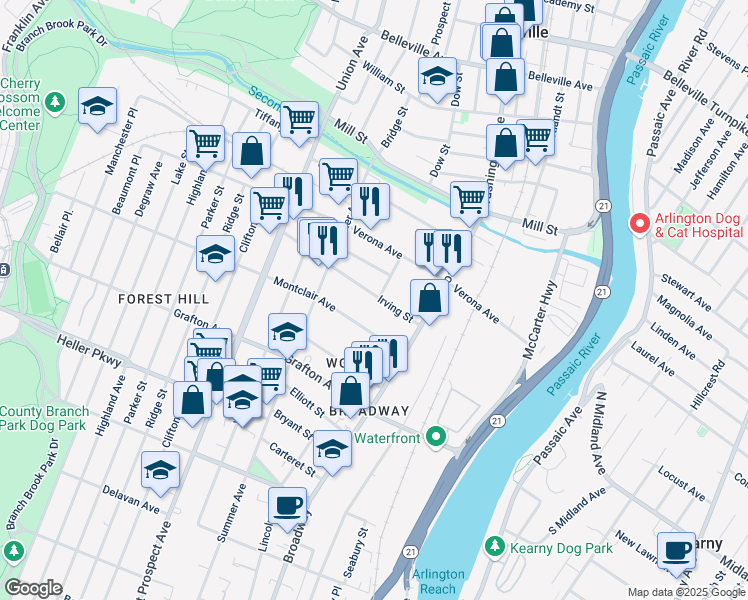 map of restaurants, bars, coffee shops, grocery stores, and more near 376 Lincoln Avenue in Newark