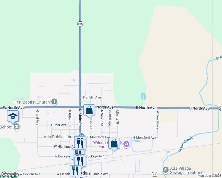 map of restaurants, bars, coffee shops, grocery stores, and more near 318 Valerie Drive in Ada
