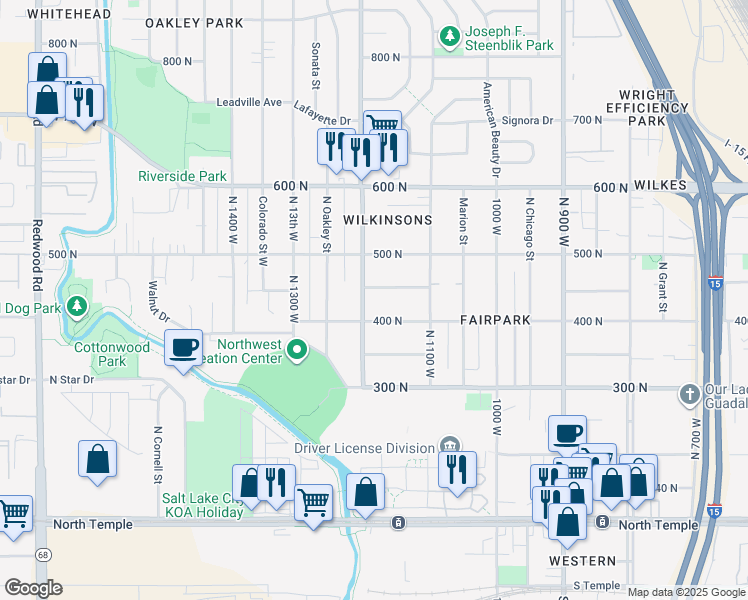 map of restaurants, bars, coffee shops, grocery stores, and more near 447 North 1200 West in Salt Lake City