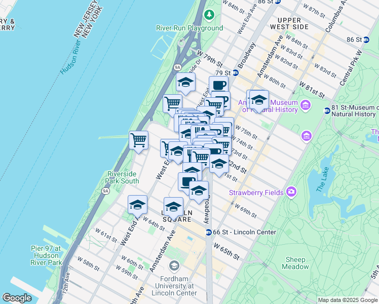 map of restaurants, bars, coffee shops, grocery stores, and more near in New York