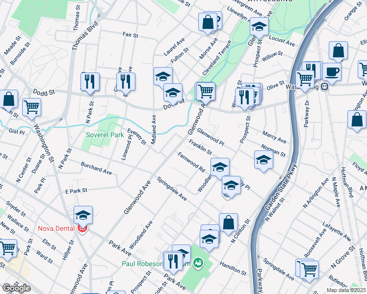 map of restaurants, bars, coffee shops, grocery stores, and more near 310 Glenwood Avenue in East Orange