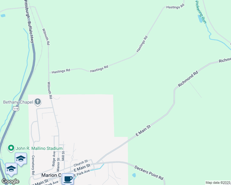 map of restaurants, bars, coffee shops, grocery stores, and more near in Marion Center