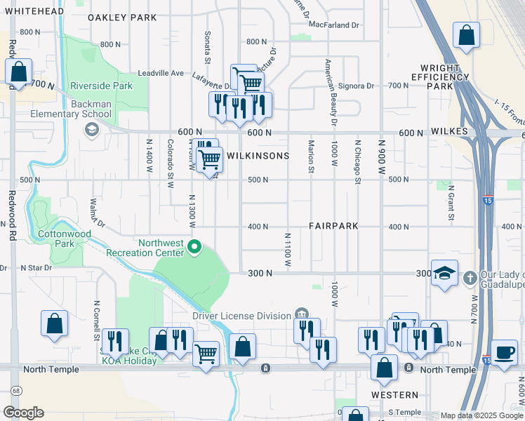 map of restaurants, bars, coffee shops, grocery stores, and more near 1137 Ouray Avenue North in Salt Lake City
