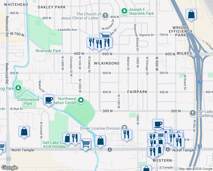 map of restaurants, bars, coffee shops, grocery stores, and more near 1137 Ouray Avenue North in Salt Lake City