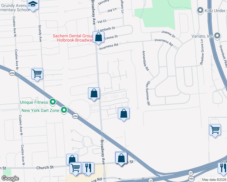 map of restaurants, bars, coffee shops, grocery stores, and more near 865 Broadway Avenue in Holbrook