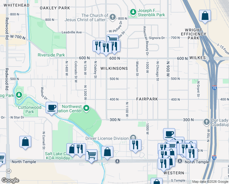 map of restaurants, bars, coffee shops, grocery stores, and more near 1137 Ouray Avenue North in Salt Lake City