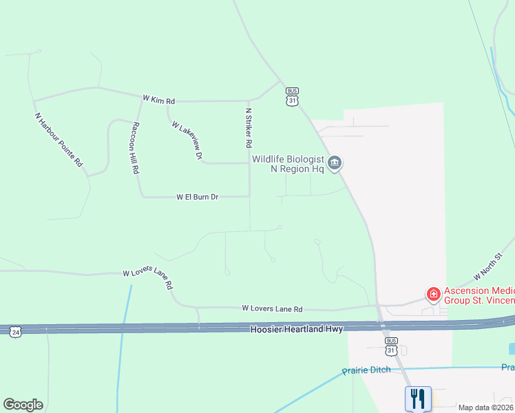 map of restaurants, bars, coffee shops, grocery stores, and more near 953-999 North Striker Road in Peru