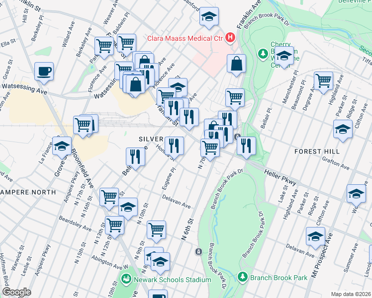 map of restaurants, bars, coffee shops, grocery stores, and more near 61 Eugene Place in Belleville