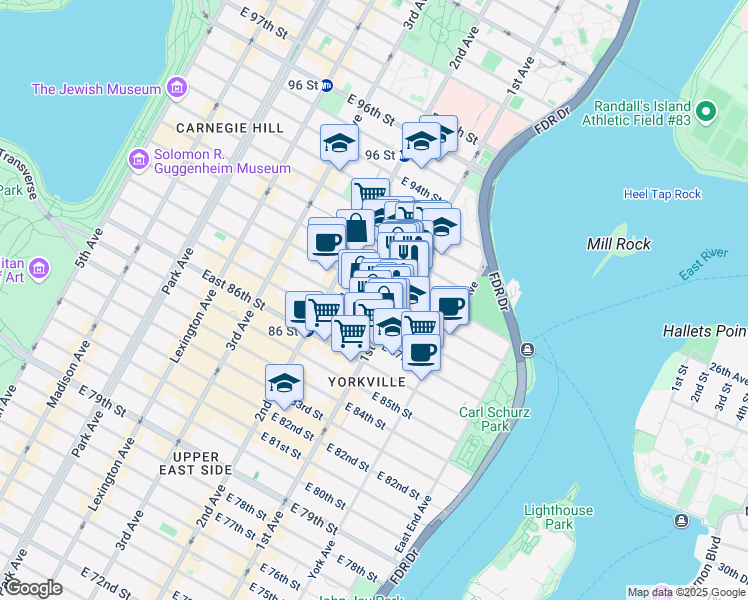 map of restaurants, bars, coffee shops, grocery stores, and more near in New York