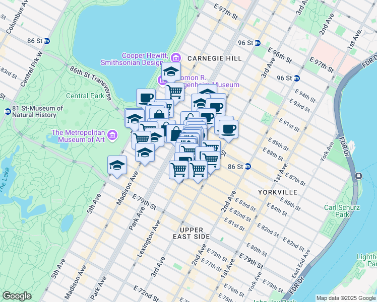 map of restaurants, bars, coffee shops, grocery stores, and more near in New York