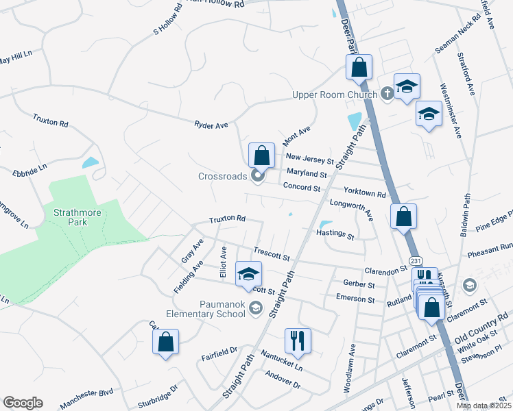 map of restaurants, bars, coffee shops, grocery stores, and more near 3 Lenisue Court in Dix Hills