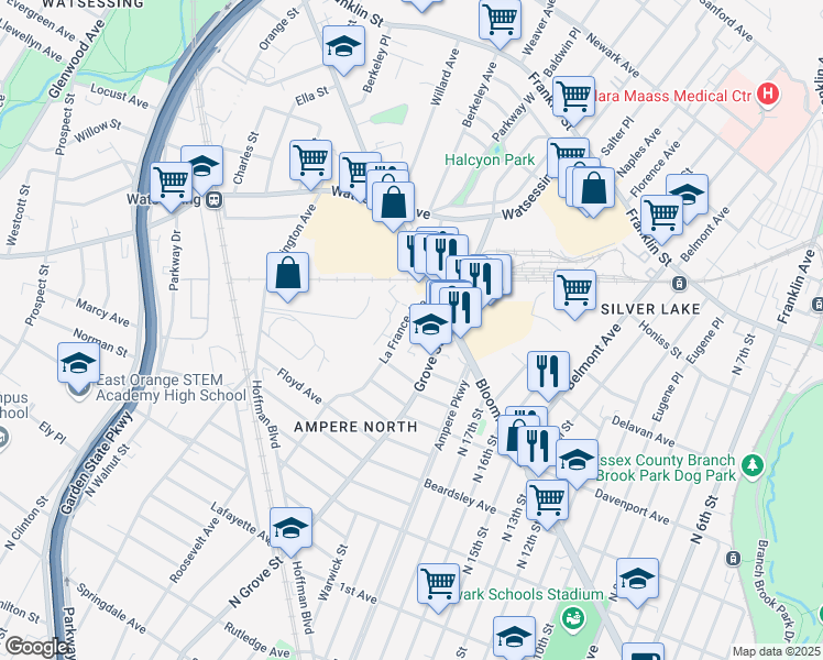 map of restaurants, bars, coffee shops, grocery stores, and more near 47 La France Avenue in Bloomfield