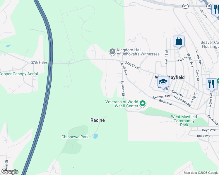 map of restaurants, bars, coffee shops, grocery stores, and more near 145 Skyline Dr in Beaver Falls