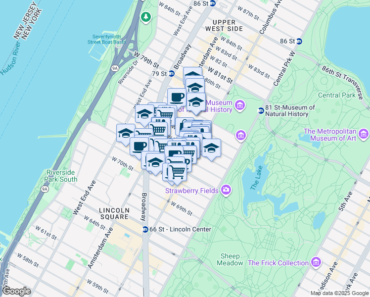 map of restaurants, bars, coffee shops, grocery stores, and more near in New York
