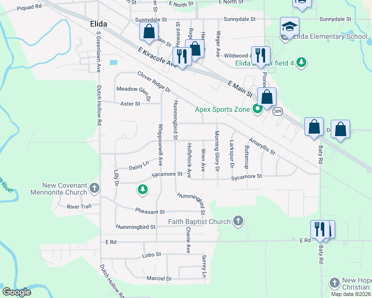 map of restaurants, bars, coffee shops, grocery stores, and more near 2875 Hollyhock Avenue in Lima