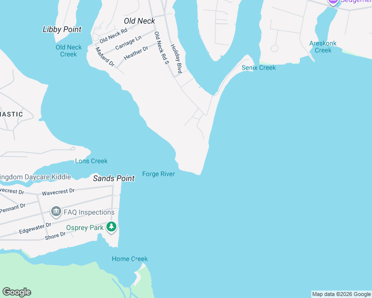 map of restaurants, bars, coffee shops, grocery stores, and more near 46 Old Neck Road South in Center Moriches