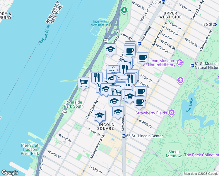 map of restaurants, bars, coffee shops, grocery stores, and more near in New York