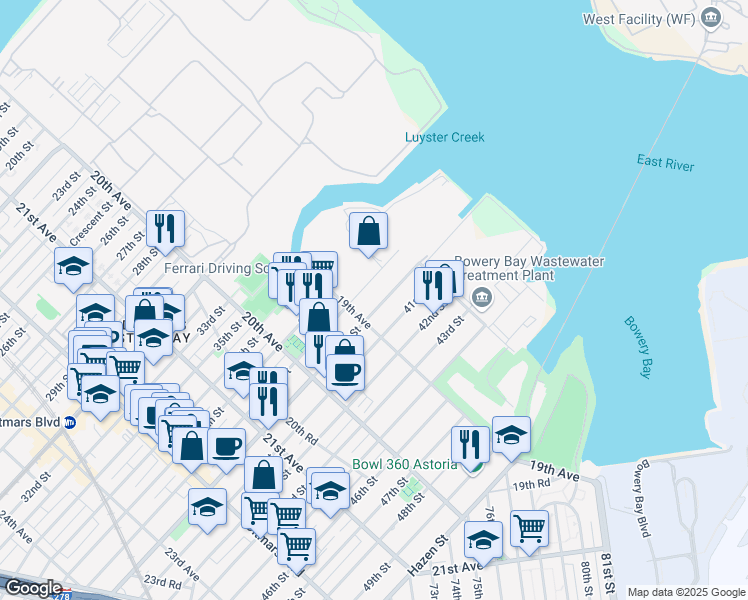 map of restaurants, bars, coffee shops, grocery stores, and more near 18-58 Steinway St in Queens