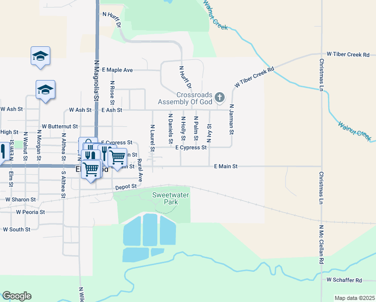 map of restaurants, bars, coffee shops, grocery stores, and more near 506 East Cypress Street in Elmwood