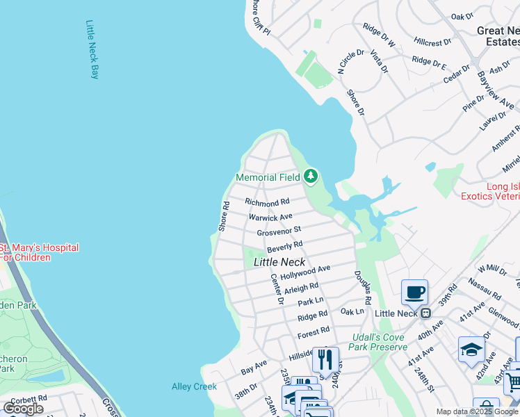 map of restaurants, bars, coffee shops, grocery stores, and more near 1-12 Richmond Rd in Queens