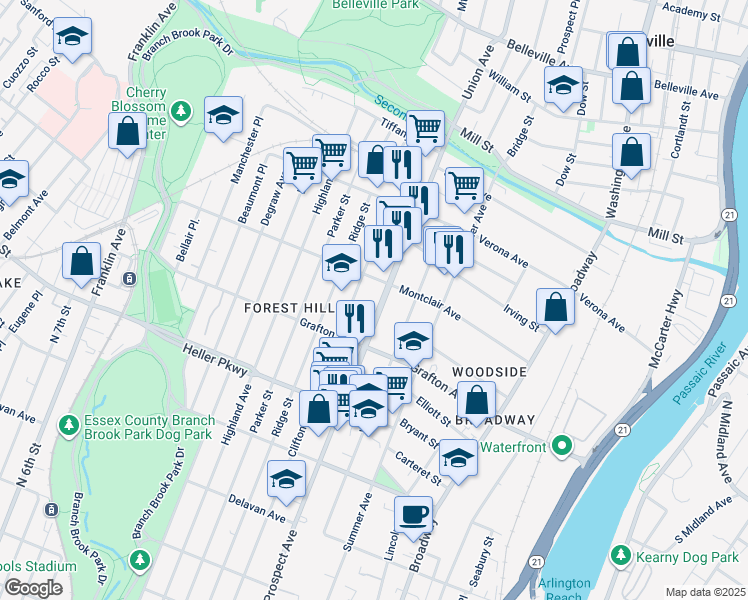 map of restaurants, bars, coffee shops, grocery stores, and more near 780 Mount Prospect Avenue in Newark