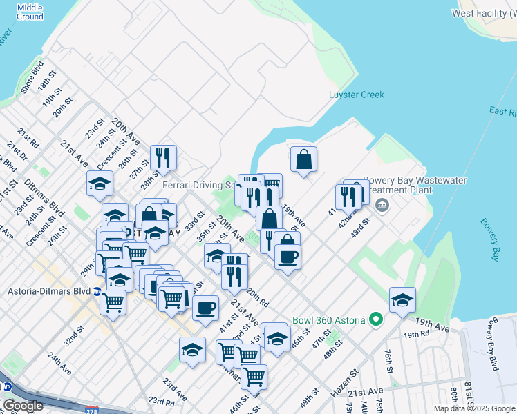 map of restaurants, bars, coffee shops, grocery stores, and more near 19-30 37th Street in Queens