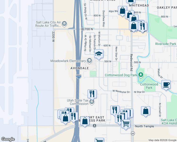 map of restaurants, bars, coffee shops, grocery stores, and more near 1920 400 North in Salt Lake City