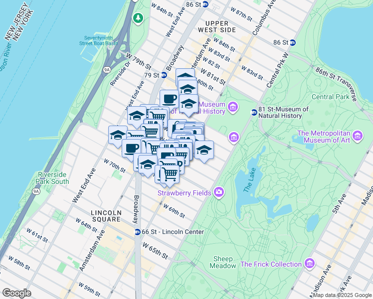 map of restaurants, bars, coffee shops, grocery stores, and more near in New York