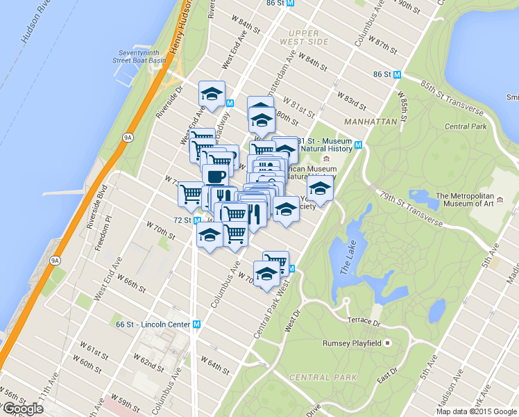map of restaurants, bars, coffee shops, grocery stores, and more near in New York