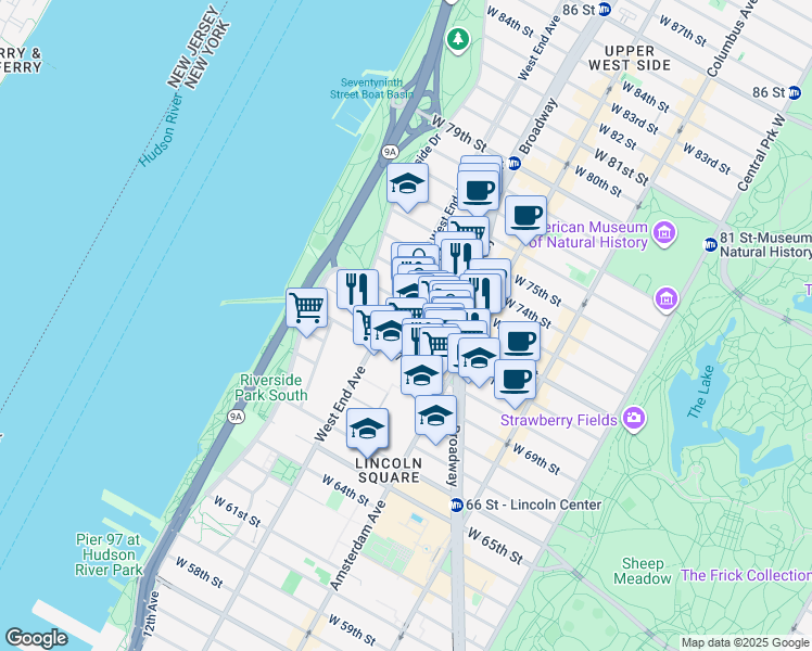 map of restaurants, bars, coffee shops, grocery stores, and more near in New York