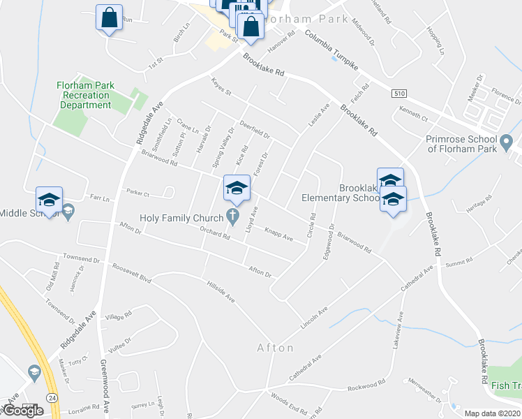 map of restaurants, bars, coffee shops, grocery stores, and more near 12 Lloyd Avenue in Florham Park