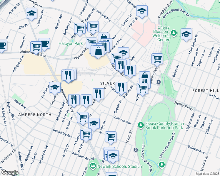 map of restaurants, bars, coffee shops, grocery stores, and more near 136-138 Belmont Avenue in Belleville