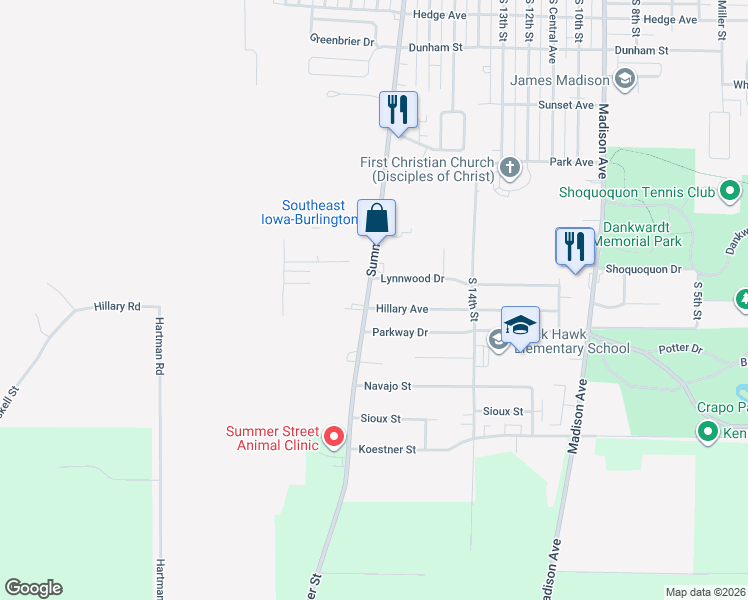 map of restaurants, bars, coffee shops, grocery stores, and more near 1716 Hillary Avenue in Burlington